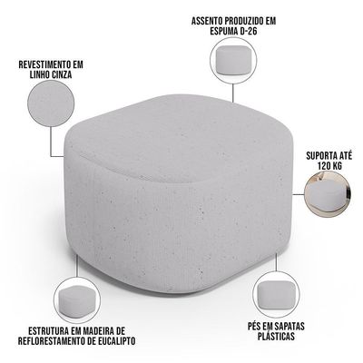 Kit 2 Puffs Decorativos Orgânico Para Living Quarto 70cm Doha W01 Linho Cinza - Lyam Decor