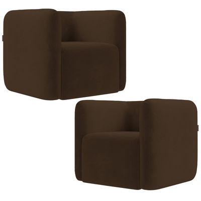 Kit 02 Poltronas Decorativas Para Sala De Estar Fixa Living Peônia K01 Veludo Marrom