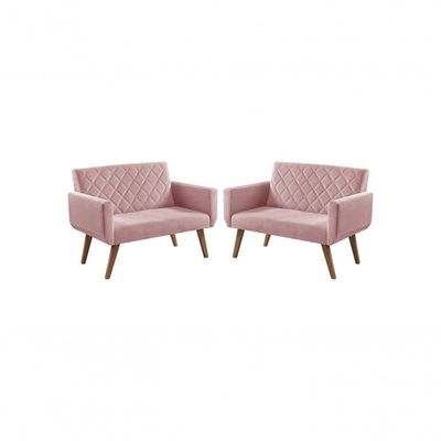 Kit 2 Poltronas 2 Lugares Braço Anabelle Unidecor Rosa