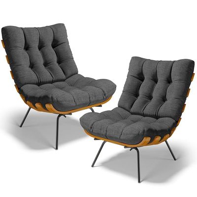 Kit 2 Poltronas Decorativas Costela L02 Linho Cinza Escuro - Lyam Decor