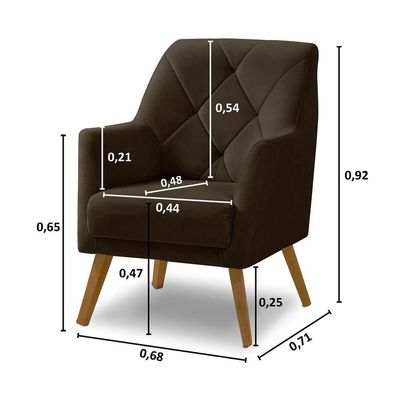 Poltrona Decorativa Bordada Magali Veludo Marrom Lansofbr