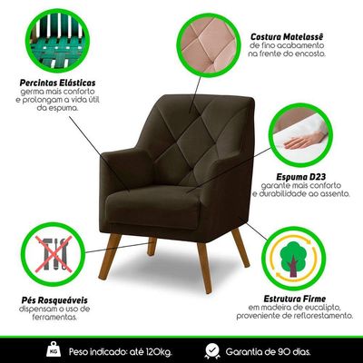 Poltrona Decorativa Bordada Magali Veludo Marrom Lansofbr