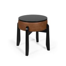 Puff Estofado Vira Mesa Redondo New Liz Em Madeira Marrom/preto - Straub Web