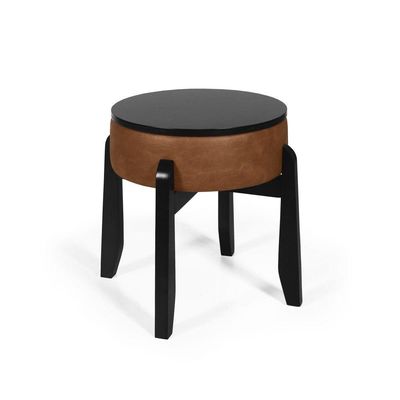Puff Estofado Vira Mesa Redondo New Liz Em Madeira Marrom/preto - Straub Web