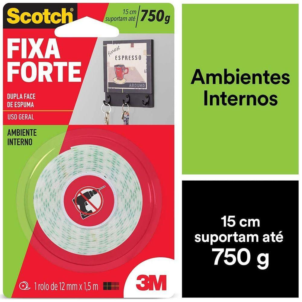 Fita Adesiva Dupla Face De Espuma Fixa Forte 12mmx1,5m - Scotch 3m
