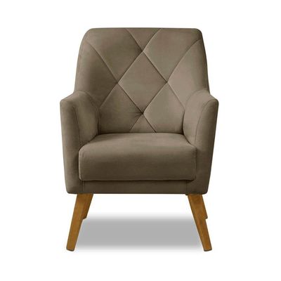 Poltrona Decorativa Bordada Magali Veludo Bege Capuccino Lansofbr