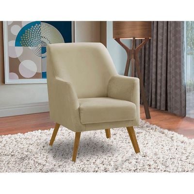 Poltrona Decorativa Retrô Recepção Magali Lisa Veludo Bege Lansofbr