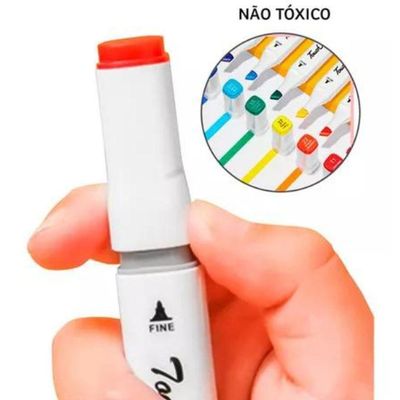 Conjunto De Canetas Marcador Permanente Ponta Dupla 80 Cores