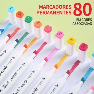 Conjunto De Canetas Marcador Permanente Ponta Dupla 80 Cores