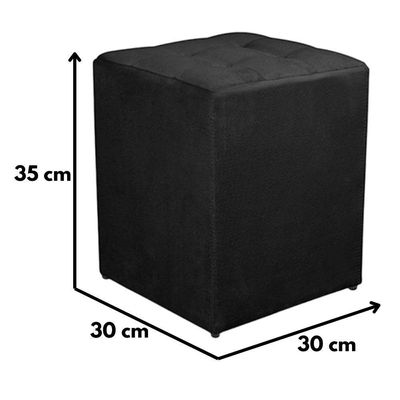Kit 2 Puff Quadrado Decorativo Suede Cor:preto