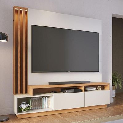 Estante Home Theater Humaitá Off White Matte Freijó Para Tv De 75 - Colibri Off White Matte Freijó