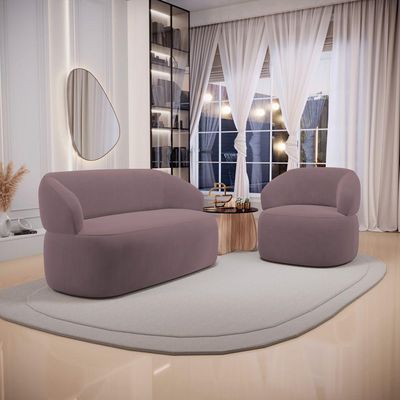 Kit 02 Poltronas Giratória E 01 Sofá Orgânico Glee 02 Lugares 140cm Veludo Rosê - Desk Design