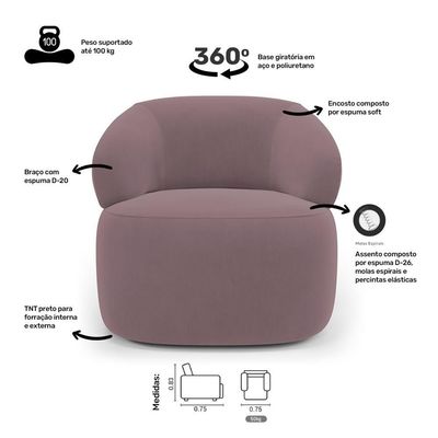 Kit 02 Poltronas Giratória E 01 Sofá Orgânico Glee 02 Lugares 140cm Veludo Rosê - Desk Design