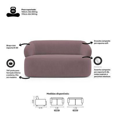 Kit 02 Poltronas Giratória E 01 Sofá Orgânico Glee 02 Lugares 140cm Veludo Rosê - Desk Design