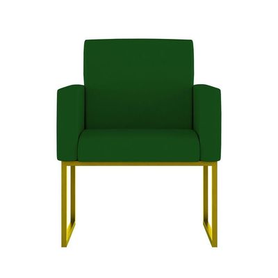 Kit 2 Poltrona Cadeira Decorativa Recepção Base Ferro Dourado Cor:verde