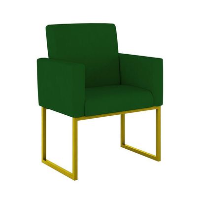 Kit 2 Poltrona Cadeira Decorativa Recepção Base Ferro Dourado Cor:verde