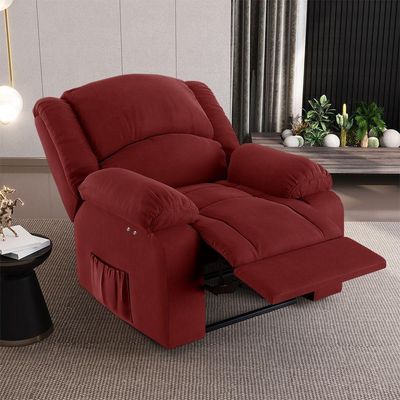Poltrona Do Papai Reclinável Sala De Cinema Barcelona Touch Usb Veludo Vermelho