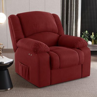 Poltrona Do Papai Reclinável Sala De Cinema Barcelona Touch Usb Veludo Vermelho