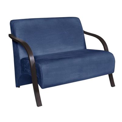Poltrona Namoradeira Vênus Suede Braço Madeira Azul Bic