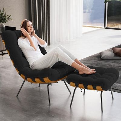 Kit 2 Poltronas Decorativas Costela L02 Bouclê Preto - Lyam Decor