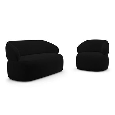 Kit Poltrona Giratória E Sofá Orgânico Living Glee 03 Lugares 170cm Veludo Preto - Desk Design