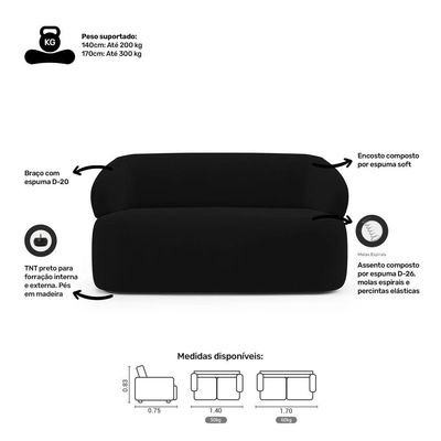 Kit Poltrona Giratória E Sofá Orgânico Living Glee 03 Lugares 170cm Veludo Preto - Desk Design