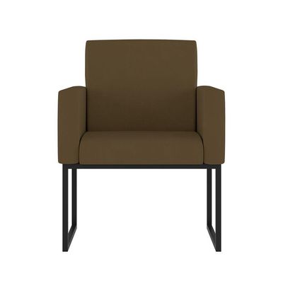 Kit 02 Poltrona Cadeira Decorativa Recepção Base Ferro Preto Cor:marrom