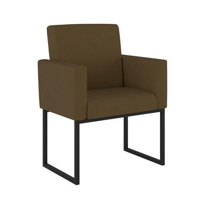 Kit 02 Poltrona Cadeira Decorativa Recepção Base Ferro Preto Cor:marrom