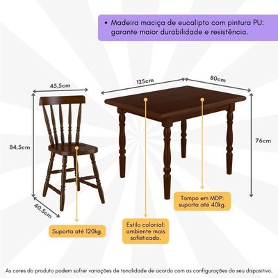 Conjunto Mesa De Jantar 125cm Com 4 Cadeiras Multimóveis Cr50083 Castanho Castanho