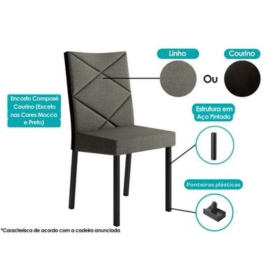 Cadeira Sala de Jantar 1737 Kit 2 Un Preto/Courino Preto - Carraro