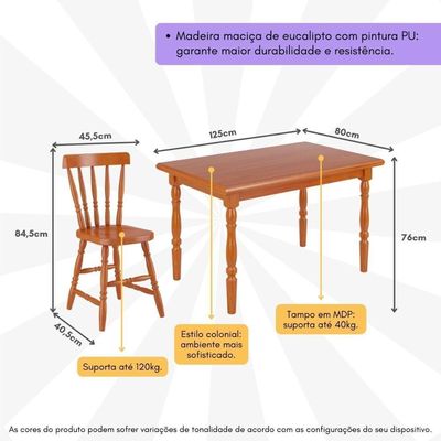 Conjunto Mesa De Jantar 125cm Com 4 Cadeiras Multimóveis Cr50083 Mel Mel
