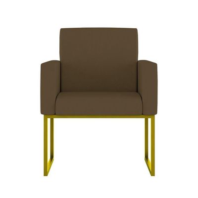 Kit 2 Poltrona Cadeira Decorativa Recepção Base Ferro Dourado Cor:marrom