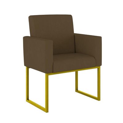 Kit 2 Poltrona Cadeira Decorativa Recepção Base Ferro Dourado Cor:marrom