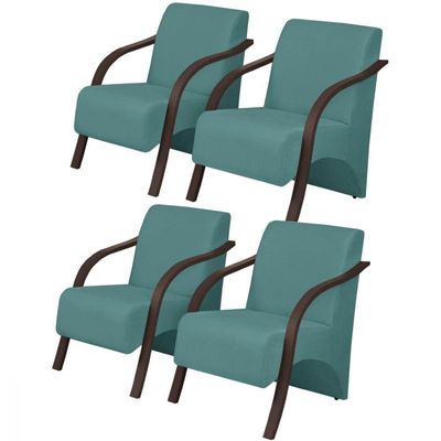 Kit 4 Poltronas 1 Lugar Vênus Pé Madeira D Salla Turquesa.