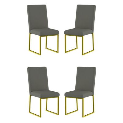 Kit 4 Cadeiras De Jantar Com Base De Ferro Dourado – Balaqui Cor:cinza Cinza