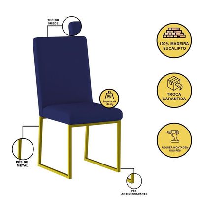 Kit 4 Cadeiras De Jantar Com Base De Ferro Dourado – Balaqui Cor:azul Marinho Azul Marinho