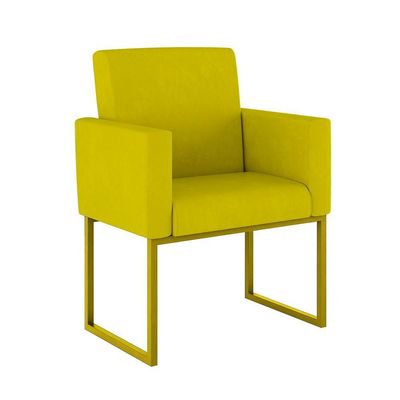 Kit 2 Poltrona Cadeira Decorativa Recepção Base Ferro Dourado Cor:amarelo