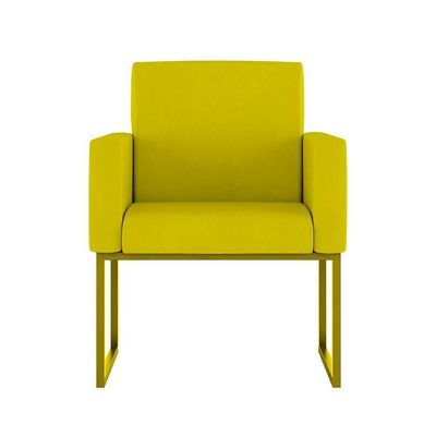 Kit 2 Poltrona Cadeira Decorativa Recepção Base Ferro Dourado Cor:amarelo