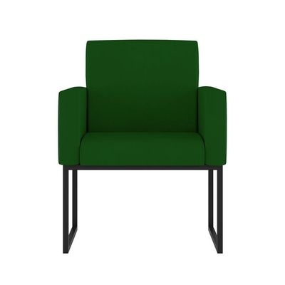 Kit 02 Poltrona Cadeira Decorativa Recepção Base Ferro Preto Cor:verde