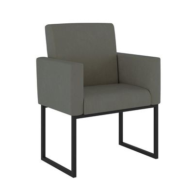 Kit 02 Poltrona Cadeira Decorativa Recepção Base Ferro Preto Cor:cinza