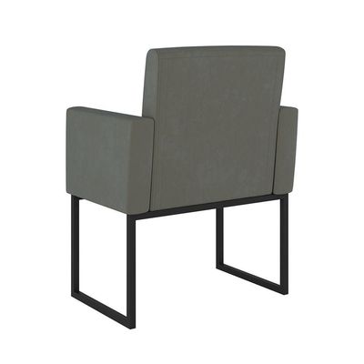Kit 02 Poltrona Cadeira Decorativa Recepção Base Ferro Preto Cor:cinza