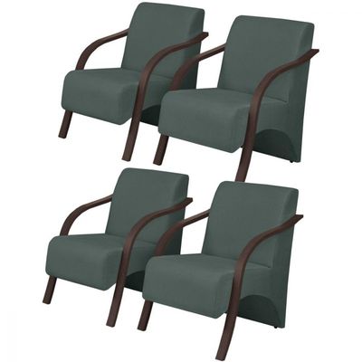 Kit 4 Poltronas 1 Lugar Vênus Pé Madeira D Salla Verde.