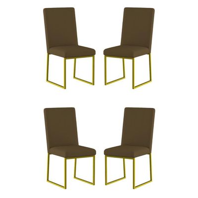 Kit 4 Cadeiras De Jantar Com Base De Ferro Dourado – Balaqui Cor:marrom Marrom