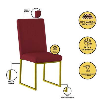 Kit 4 Cadeiras De Jantar Com Base De Ferro Dourado – Balaqui Cor:marsala Marsala