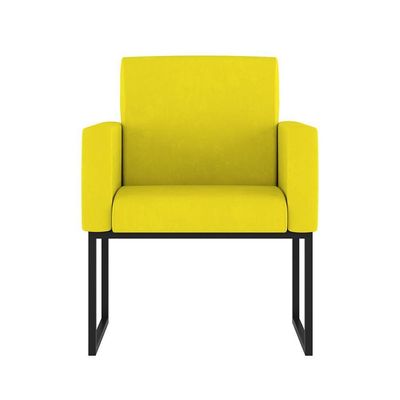 Kit 02 Poltrona Cadeira Decorativa Recepção Base Ferro Preto Cor:amarelo