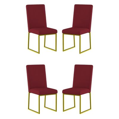 Kit 4 Cadeiras De Jantar Com Base De Ferro Dourado – Balaqui Cor:marsala Marsala