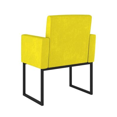 Kit 02 Poltrona Cadeira Decorativa Recepção Base Ferro Preto Cor:amarelo