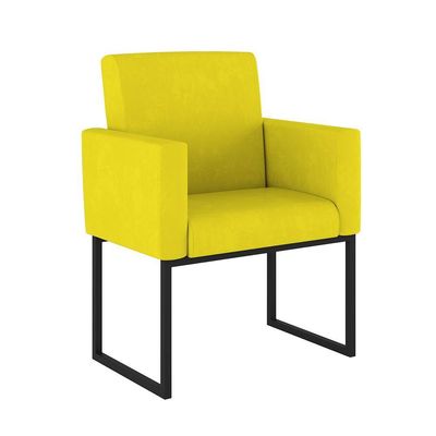 Kit 02 Poltrona Cadeira Decorativa Recepção Base Ferro Preto Cor:amarelo