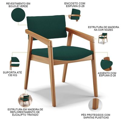Kit 06 Cadeiras Para Sala De Jantar Estar Living Giorgia B04 Bouclê Verde - Lyam Decor