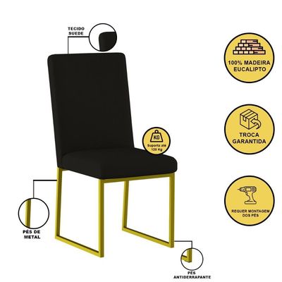 Kit 4 Cadeiras De Jantar Com Base De Ferro Dourado – Balaqui Cor:preto Preto